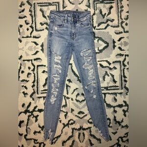 American Eagle Outfitters Light Blue Distressed Skinny Jeans Size 00 Short